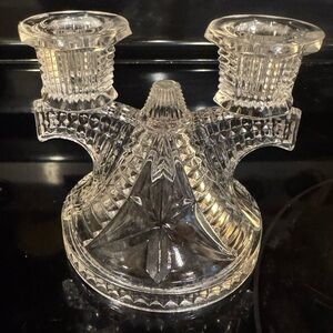 Vintage Federal Glass Wigwam Double Candlestick Holder
